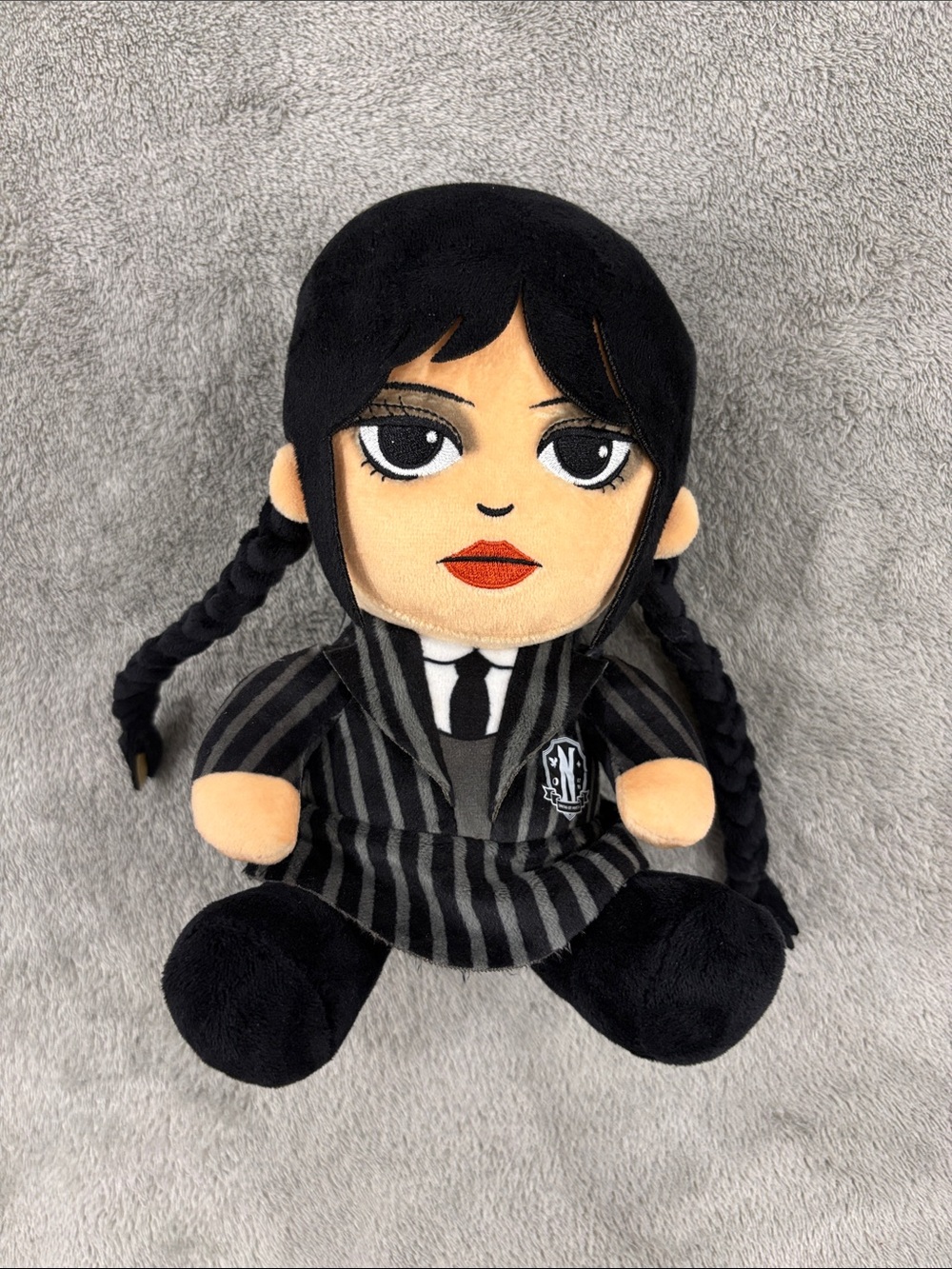 Wednesday Adam’s Gothic Stripe Plush Doll with Braided Hair - Black & Tan